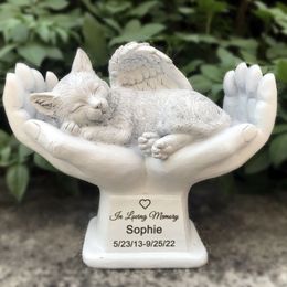 Personalized Cat Pet Grave Markers Memorial Angel Statue Stone with in Gods Hands Cat Pet Headstone Garden Stone 240518