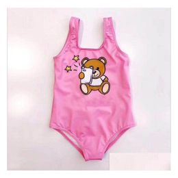 One-Pieces Summer Girls Cartoon Bear Bikini Swimsuit Kids Toddlers Bathing Suits Baby Girl Beach Swimwear Children Swimming Wear Drop Otpuu