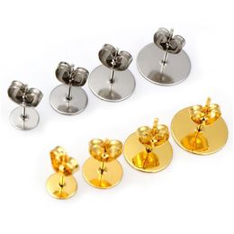 Pins & Needles 50-100Pcs/Lot Gold Stainless Steel Earring Studs Blank Post Base With Plug Findings Ear Back For Diy Jewellery Making Dro Dhjys