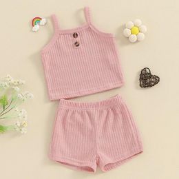 Clothing Sets PUHHAPIEY Toddler Girl Clothes Summer Outfits Solid Plain Rib Ruffle Short Sleeve T-Shirt Tee Tops Shorts 2T 3T 4T