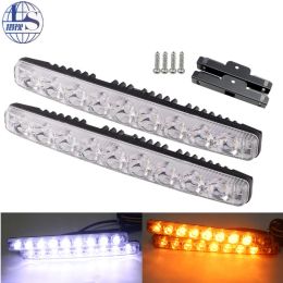 DRL LED Daytime Running Light Double Colour light White/Amber Flowing 6/9 LEDs Turn Signal Light DC12V