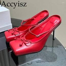 Dress Shoes Spring Autumn Genuine Leather Slim Heel Women's Shallow Mouth Bow Design Back Strap High Heels Daily Party
