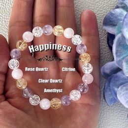 Strand 1pc/Love And Happiness Stone Beaded Bracelet Healing Crystal Rose Quartz Clear Citrine Amethyst Jewel