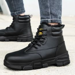 Winter Safety Shoes for Man Steel Toe Work Safety Boots Men Plush Work Shoes Anti-stab Anti-smash Protective Footwear Black Boot
