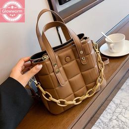 Shoulder Bags Fashion Acrylic Chain Lattice Women Handbag Designer Luxury Pu Leather Crossbody Big Tote Purses Female Bucket Sac