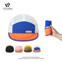 Outdoor Cycling Sunscreen Flat-brimmed 5-panel Baseball Caps for Men and Women Summer Thin Breathable Storage Quick-drying Hat 240520