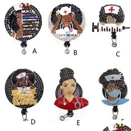 Key Rings Medical Black Nurse Rhinestone Retractable Id Holder For Name Accessories Badge Reel With Alligator Clip Drop Delivery Jewe Dhoak