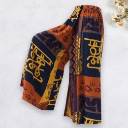 Women's Pants Women Ethnic Style Mid-rise Elastic Waistband Pockets Trousers Retro Floral Printed Wide Leg Clothes