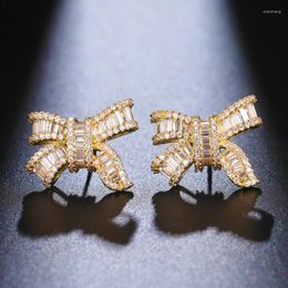 Stud Earrings Trendy Gold Colour Cubic Zircon Bowknot For Women Girls Cute Elegant Charm Brincos Wedding Party Jewellery