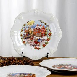 Plates 12 Inch Large Snow Town Ceramic Christmas Plate European Dinner For Pasta Salad Maincourse Decoration Household Dish Kitc