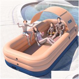 Inflatable Floats Tubes Inflation Swimming Pool Sun Resistant Float Raft Removable Canopy For Outdoor Backyard Water Party Drop Delive Otku5
