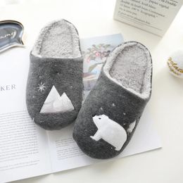 Slippers Winter Cute Little White Bear AB Lovers Waterproof Indoor Thermal Plush House Shoes Female Adult