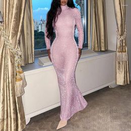 Casual Dresses OMSJ Party Year Rave Club Shiny Dress Women Turtleneck Long Sleeved Bodycon Sexy Pullover 2024 Style Chic