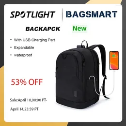 Backpack 17.3inch Large Travel Men BAGSMART Computer Laptop Backpacks With USB Charging Part Expandable School Bag For Women