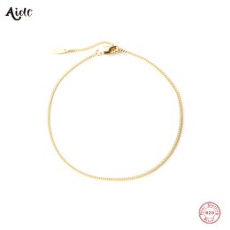 Aide 925 Sterling Silver Minimalist Thin Slim Chain Bracelets For Women Gift 18K Gold Plated Stackable Bracelet Summer Jewelry