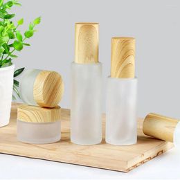 Storage Bottles Mist Spray Bottle 30ml/50ml/80ml/10g/20g/30g Sturdy Space-saving With Wood Grain Lid Glass Cosmetics For Outdoor
