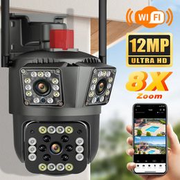 HD 8MP PTZ WiFi 4K Camera 6K 12MP Three Screens 8X Zoom Security Protection Motion Human Detection Outdoor IP CCTV Survalance 240522