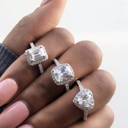 Cluster Rings Three Styles Classic 925 Sterling Silver Created Diamond Wedding Engagement Cocktail Topaz Gemstone For Women Jewelry