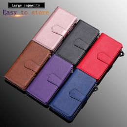 Wallet Solid Colour 2-in-1 Zipper Fall Prevention Flip Leather Case For iPhone 15 Pro Max 14 Plus 13 Mini 12 11 SE 2 XR XS 8 7 6