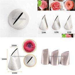 Baking Moulds New 3Pcs Rose Petal Nozzles Stainless Steel Pastry Nozzle Fondant Cake Decorating Confectionery Icing Pi Tips Tool Drop Dhu2O