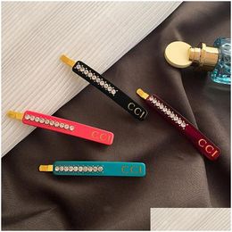 Hair Pins Luxury Charm Side Clips Rhinestone Autumn High Quality Barrettes With Correct Logo Vintage Style Colorf Jewellery 4 Drop Deliv Otfci