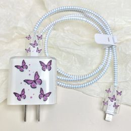 USB Cable Protector Data Line Bite Fast Charging Case for iphone 18W/20W Head Winder Head Cord Cover Ins Cute Colourful Butterfly