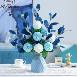 Decorative Flowers Artificial Flower Bouquet Aesthetic Living Room Home Decoration Ball Eucalyptus Dining Table Vase Mediterranean Style