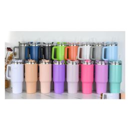 Tumblers 40Oz Stainless Steel Tumbler With Coloured Handle Big Capacity Beer Mug Insated Water Bottle Outdoor Cam Cups Lid Fy5528 Dro Dh 207s