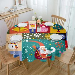 Table Cloth Christmas Presents Santa Claus Round Tablecloth Waterproof Wedding Party Cover Dining