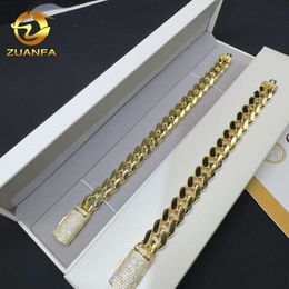 Hip Hop Real Gold Plated 8Mm 10Mm Sterling Sier Fashion Jewelry Miami Vvs Moissanite Plain Cuban Link Bracelet