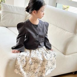 Clothing Sets Children Set 2024 Spring Design Sense Long-sleeved Suit Jacket Skirt Girls Retro Printed Sweet Two-piece