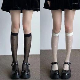 Women Socks Japanese Style Ultra-thin Nylon Long Polka Dot Sexy Mesh Fishnet Stockings High Elastic Transparent Summer Over Knee