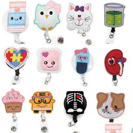 Key Rings 50 Pcs/Lot Cute Cartoon Felt Retractable Badge Reel Nurse Name Card Medical Id Holder With Clip Drop Delivery Jewellery Dhcod