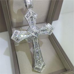 14k Gold Long Diamond Cross Anhänger 925 Sterling Silber Party Hochzeitsanhänger Halskette für Frauen Männer Moissanit Schmuck Geschenk RPPTL