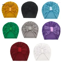 Berets X5QE Unisex Knotted Hat Headwear Bow-knot Solid Colour Beanie Soft Bonnet For Head Wraps Elastic Hair Accessories