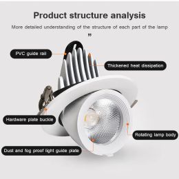 LED Downlight Dimmable 360 Degree Angle Rotatable Ceiling Recessed Spot Lights 7W 10W 20W AC 110V/220V for Bedroom Corridor Home