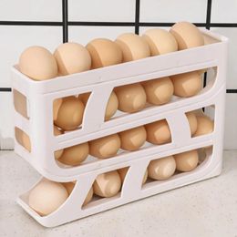 Kitchen Storage 4 Layers Automatic Scrolling Egg Rack Holder Refrigerator Box Basket Container Organizer Dispenser For