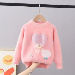 Шикарные новые осенние зимние толстые пуловерские свитера девушки вязаные кружевные бабочки-пленки детская одежда для девочек свитер для девочек