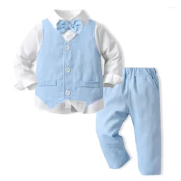 Clothing Sets Gentleman Suit Boys' Solid Colour Vest Long Sleeve Cotton White Shirt Spring Crawler Three-Piece