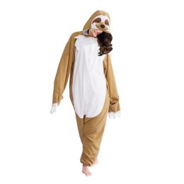 Zipper Adult Animal Brown Sloth Kigurumi Onesies Pyjamas Cartoon Soft Fleece Gift Halloween Cosplay Costumes Jumpsuits