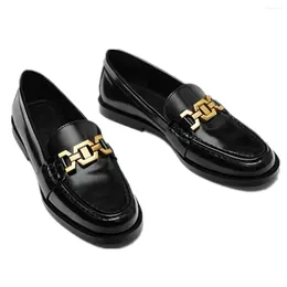 Casual Shoes Maxdutti Women Vintage Gold Buckle Chain Flat Ladies Fashion Minimalist Genuine Leather Slip-On Loafers