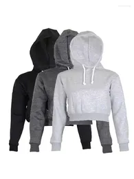 Women's Hoodies 2024 Autumn Women Solid Crop Hoodie Long Sleeve Jumper Hooded Pullover Coat Casual Sweatshirt Top