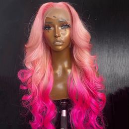 Pink full lace front wigs Transparent HD Lace Body Wave Wig natural hairline simulation human hair wigs for women