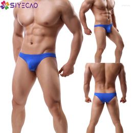 Underpants Men's Underwear U Bulge Pouch Ultra-thin Sexy Ice Silk Seamless Men Briefs Low Waist Solid Plus Size Panties Male