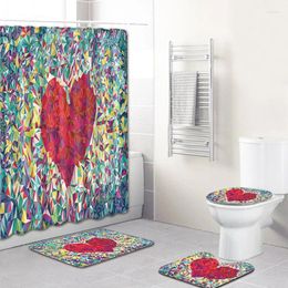 Shower Curtains Couple Heart Bathroom Curtain Waterproof Fabric Carpet Toilet Mat For 4 Pieces Set