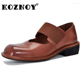 Casual Shoes Koznoy 3.5cm Cow Natural Genuine Leather Woman Summer Ethnic Elegance Luxury Flats Ladies Shallow Moccasin Comfy Mary Jane