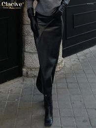 Skirts Clacive Bodycon Black Pu Leather Women Skirt 2024 Fashion Slim High Waist Midi EleganClassic Solid Female Cloth