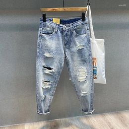 Men's Jeans Summer2024 Japanese Pants Loose Hole Cropped Length Retro Street Personality Trend Straight Harem