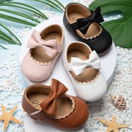 First Walkers KIDSUN Baby Casual Shoes Infant and Toddler Bow Knot Anti slip Rubber Soft Sole Flat PU First Step Newborn Bow Decoration Mary Jens d240525