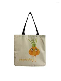 Shoulder Bags Artoon Cute Vegetables Printed Tote High Capacity Eco Reusable Shopping Bag Female Letter Handbag Can Custom Pattern